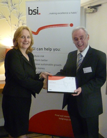 Picture of Dave Wynn being awarded the special commendation from the BSI